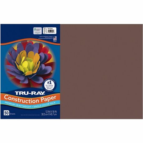 Tru-Ray Heavyweight Construction Paper - 18"Width x 12"Length - 76 lb Basis Weight - 50 / Pack - Dark Brown - Sulphite