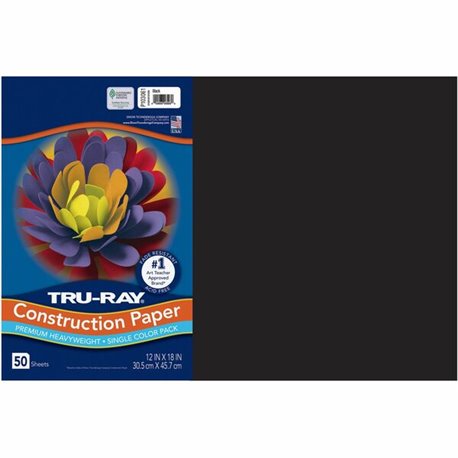 Tru-Ray Heavyweight Construction Paper - Art, Craft - 18"Width x 12"Length - 76 lb Basis Weight - 50 / Pack - Black - Paper