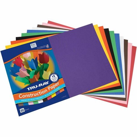 Tru-Ray Heavyweight Construction Paper - 18"Width x 12"Length - 50 / Pack - Assorted - Sulphite