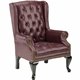 Lorell Berkeley Series Queen Anne Wing-Back Reception Chair - Burgundy Vinyl Seat - Mahogany Hardwood Frame - Four-legged Base -