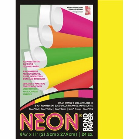 Pacon Neon Multipurpose Paper - Yellow - Letter - 8.50" x 11" - 24 lb Basis Weight - 100 Sheets/Pack - Bond Paper - Neon Yellow