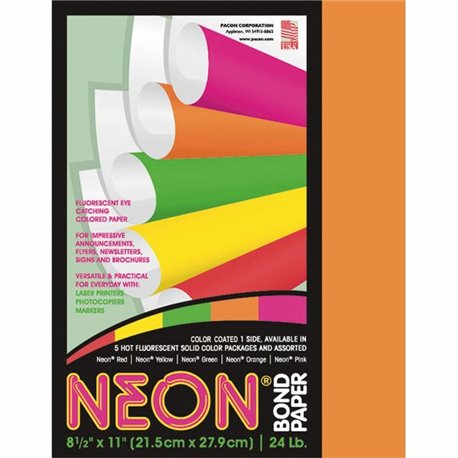 Pacon Neon Bond Paper - Orange - Letter - 8 1/2" x 11" - 24 lb Basis Weight - 100 / Pack - Sustainable Forestry Initiative (SFI)