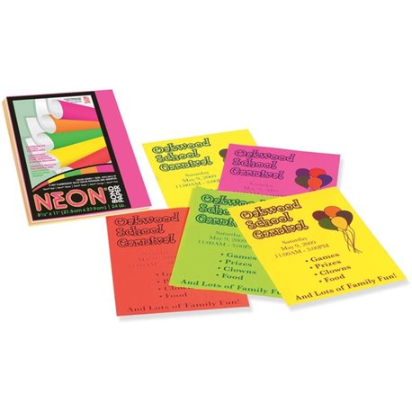 Pacon Neon Multipurpose Paper - Assorted - Letter - 8.50" x 11" - 24 lb Basis Weight - 100 Sheets/Pack - Bond Paper - 5 Assorted