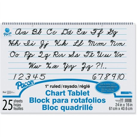 Pacon Ruled Chart Tablet - 25 Sheets - Spiral Bound - Ruled - 1" Ruled - 24" x 16" - White Paper - Stiff Cover - Sturdy Back, Re