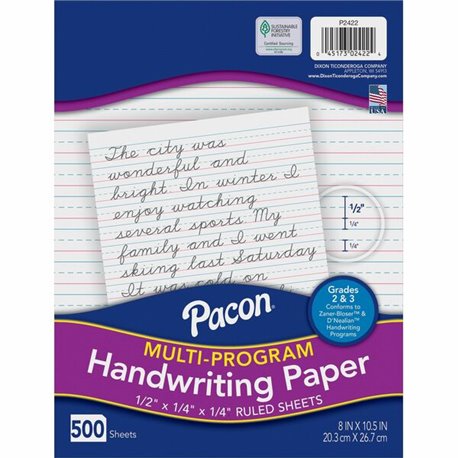 Pacon Multi-Program Handwriting Papers - 500 Sheets - 0.50" Ruled - Unruled Margin - 8" x 10 1/2" - White Paper - Hard Cover - 5