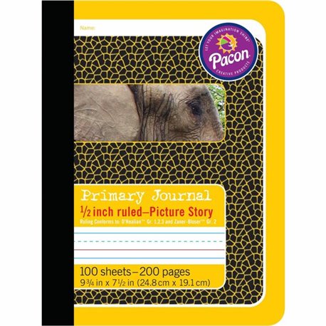 Pacon Primary Journal Composition Book - 100 Sheets - 0.50" Ruled - 4.50" Picture Story Space - 7 1/2" x 9 3/4" - White Paper - 