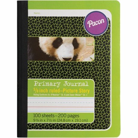 Pacon Primary Journal Composition Books - 100 Sheets - 0.63" Ruled - 4.50" Picture Story Space - 7 1/2" x 9 3/4" - White Paper -