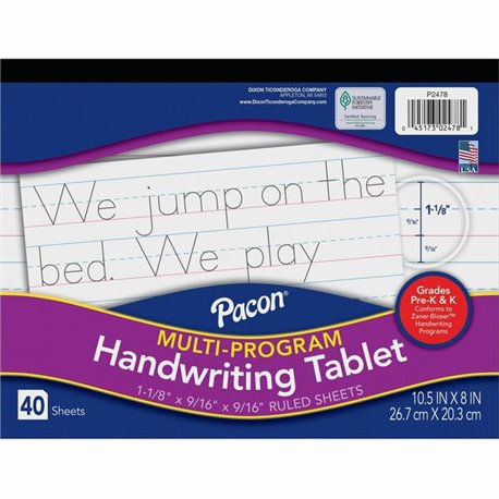 Pacon Multi-Program Handwriting Tablet - 40 Sheets - Both Side Ruling Surface - Ruled - 1.13" Ruled - 10 1/2" x 8" - White Paper