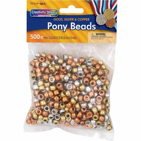 Pacon Pony Beads - Skill Learning: Arts & Crafts, Creativity - Assorted, Gold, Copper, Silver