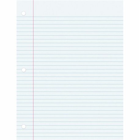 Pacon College Ruled Filler Paper - 100 Sheets - College Ruled - 0.28" Ruled - Red Margin - 3 Hole(s) - 8" x 10 1/2" - White Pape