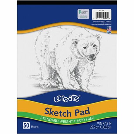 UCreate Medium Weight Sketch Pads - 50 Sheets - 9" x 12" - White Paper - Acid-free, Mediumweight - Recycled - 50 / Pad