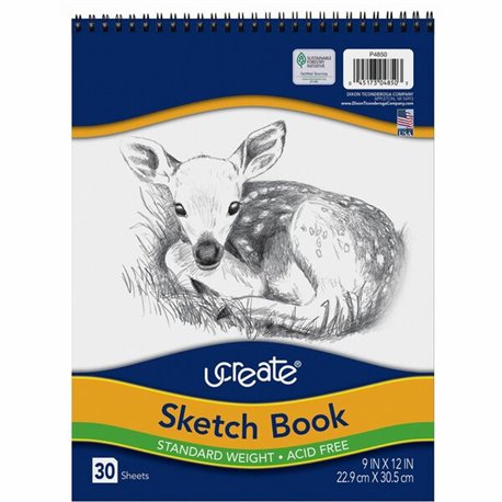 UCreate Medium Weight Acid Free Sketch Books - 30 Sheets - Spiral - 9" x 12" - White Paper - Acid-free, Mediumweight - Recycled 