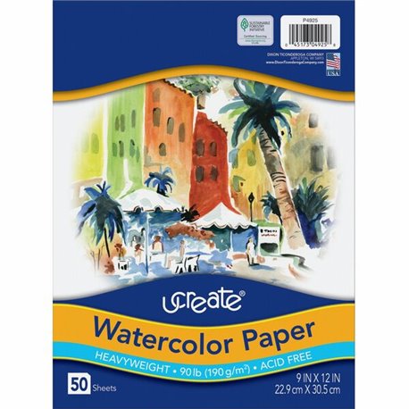 UCreate Watercolor Paper - 9" x 12" - 90 lb Basis Weight - Vellum - 50 / Pack - Sustainable Forestry Initiative (SFI) - Acid-fre