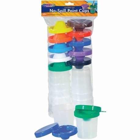 Pacon Creativity Street No-Spill Round Paint Cups With Colored Lids - 10 / Set - Assorted