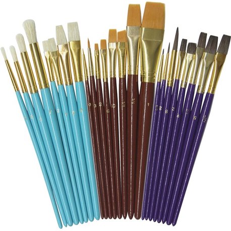 Creativity Street Deluxe Brush Assortment - 24 Brush(es) Natural Wood - Aluminum Ferrule