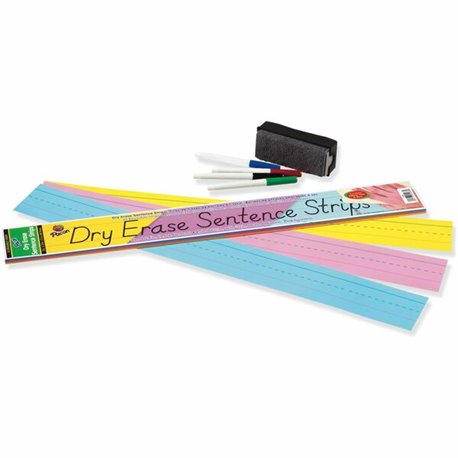 Pacon Dry Erase Sentence Strips - 3"H x 24"W - 1.5" Ruled - Dry Erase - 30 Strips/Pack - 3 Assorted Colors