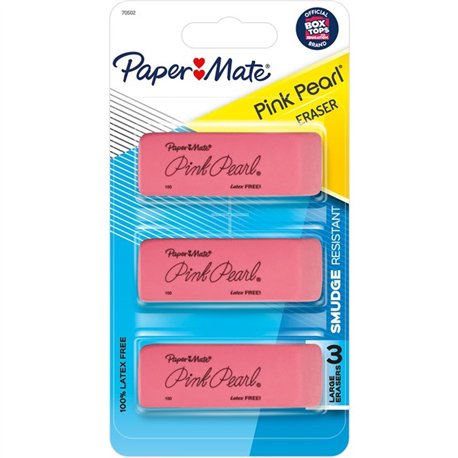 Paper Mate Pink Pearl Eraser - Pink - Rubber - 3 / Pack - Self-cleaning, Tear Resistant, Smudge-free, Soft, Pliable
