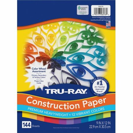 Tru-Ray Color Wheel Construction Paper - Project - 144 Piece(s) - 12"Height x 9"Width x 1"Length - 144 / Pack - Yellow, Gold, Or