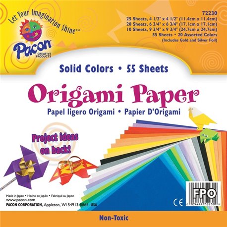 Pacon Origami Paper - Craft, Art - 9.75"Height x 9.75"Width - 55 / Pack - Assorted