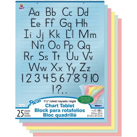 Pacon Colored Paper Chart Tablet - 25 Sheets - 1.50" Ruled - 24" x 32" - 24" x 32" - Assorted Paper - Punched, Spiral Bound - 1 