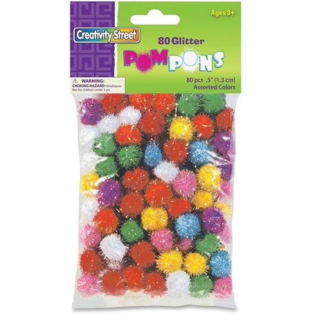 Creativity Street 1/2" Glitter PomPons - Art, Craft, Decoration, Jewelry, ClassRoom Project - 80 Piece(s) x 0.5"Diameter - 1 / P