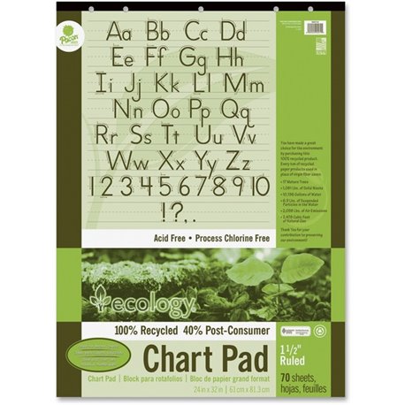 Decorol Recycled Chart Pad - 70 Sheets - Strip - Front Ruling Surface - Ruled - 1.50" Ruled - 24" x 32" - White Paper - Manuscri