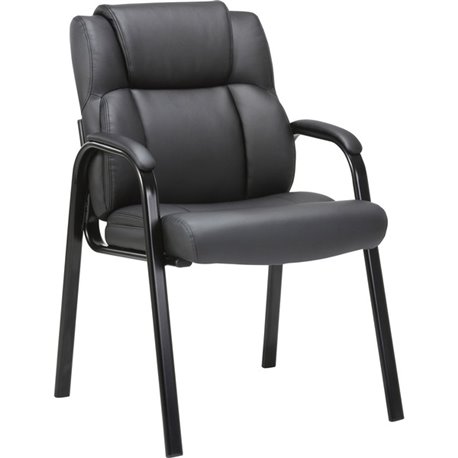 Lorell Low-back Cushioned Guest Chair - Black Bonded Leather Seat - Black Bonded Leather Back - Powder Coated Steel Frame - High