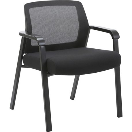 Lorell Big & Tall Mesh Low-Back Guest Chair - Fabric Seat - Mesh Back - Steel Frame - Low Back - Black - 1 Each