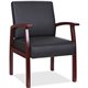 Lorell Thickly Padded Guest Chair - Mahogany Wood Frame - Four-legged Base - Black - Leather - Armrest - 1 Each