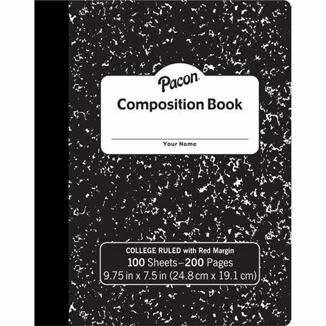 Pacon Composition Book - 100 Sheets - 200 Pages - College Ruled - 0.28" Ruled - 9.75" x 7.5" x 0.1" - White Paper - Black Marble