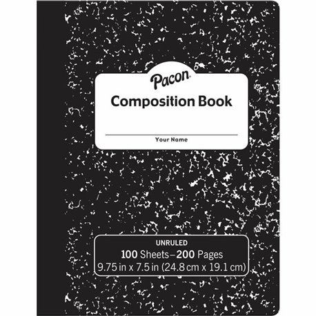 Pacon Unruled Compositon Book - 100 Sheets - Plain - Unruled - 7 1/2" x 9 3/4" - Black Marble Cover - 24 / Carton