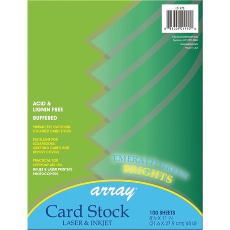 Pacon Color Brights Cardstock - Emerald Green - Letter - 8 1/2" x 11" - 65 lb Basis Weight - 100 / Pack - Acid-free, Recyclable,