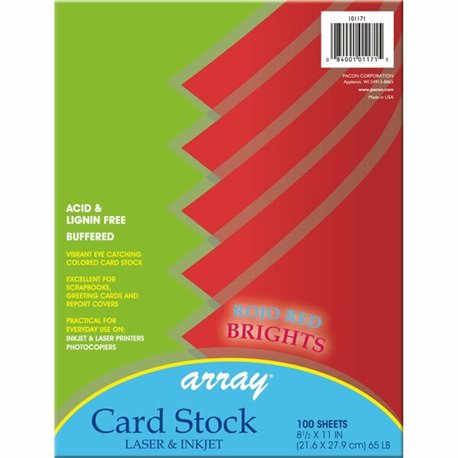 Pacon Color Brights Cardstock - Rojo Red - Letter - 8 1/2" x 11" - 65 lb Basis Weight - 100 / Pack - Acid-free, Recyclable, Lign