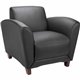 Lorell Accession Club Chair - Black Leather Seat - Black Leather Back - Four-legged Base - 1 Each