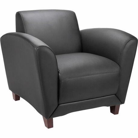 Lorell Accession Club Chair - Black Leather Seat - Black Leather Back - Four-legged Base - 1 Each