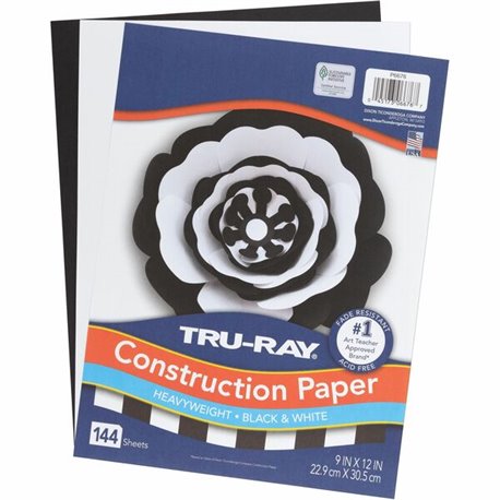 Tru-Ray Construction Paper - Art Project, Craft Project - 9"Width x 12"Length - 144 Sheet - Black, White - Sulphite, Fiber, Pape