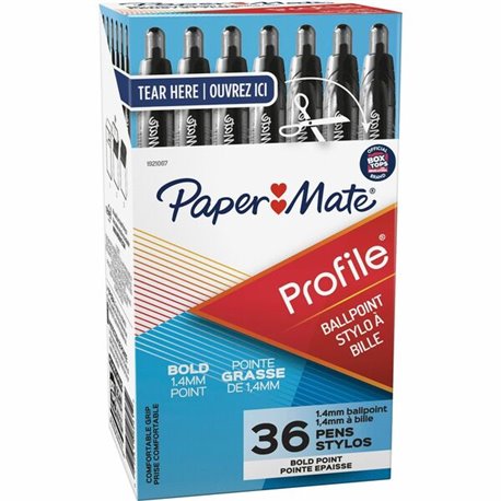 Paper Mate Retractable Profile Ballpoint Pens - Super Bold Pen Point - 1.4 mm Pen Point Size - Conical Pen Point Style - Refilla