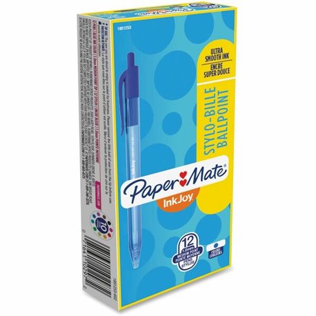 Paper Mate InkJoy 100 RT Pens - Medium Pen Point - 1 mm Pen Point Size - Retractable - Blue - Translucent Barrel - 12 Dozen