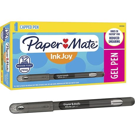 Paper Mate InkJoy Gel Pens - Medium Pen Point - Black Gel-based Ink - 1 Dozen