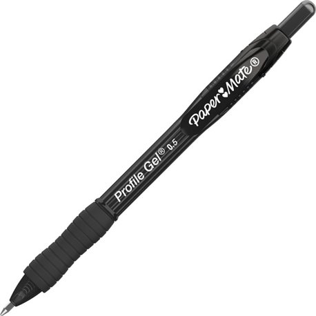 Paper Mate Profile Gel 0.5mm Retractable Pen - 0.55 mm Pen Point Size - Retractable - Black - 1 Dozen