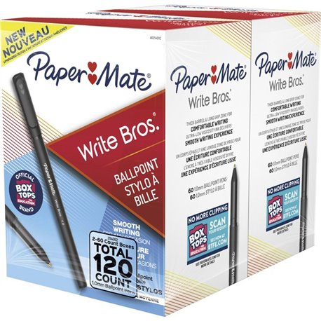 Paper Mate Ballpoint Stick Pens - Medium Pen Point - 1 mm Pen Point Size - Conical Pen Point Style - Black - Black Barrel - 120 