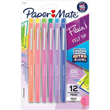 Paper Mate Flair Medium Point Pens - Medium Pen Point - Assorted Water Based Ink - 12 / Pack