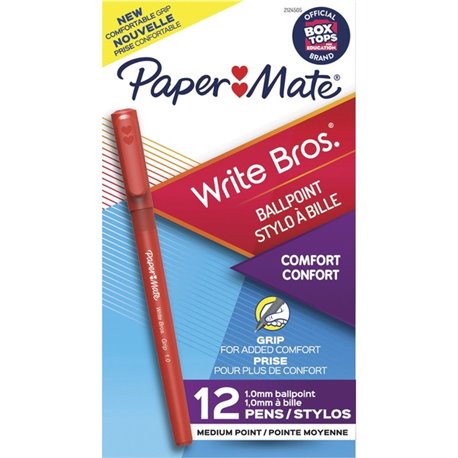 Paper Mate Write Bros. 1.0mm Ballpoint Pen - Medium Pen Point - 1 mm Pen Point Size - Conical Pen Point Style - Red - Red Barrel