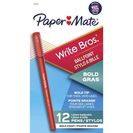 Paper Mate Write Bros. 1.2mm Ballpoint Pen - Bold Pen Point - 1.2 mm Pen Point Size - Conical Pen Point Style - Red - Red Barrel