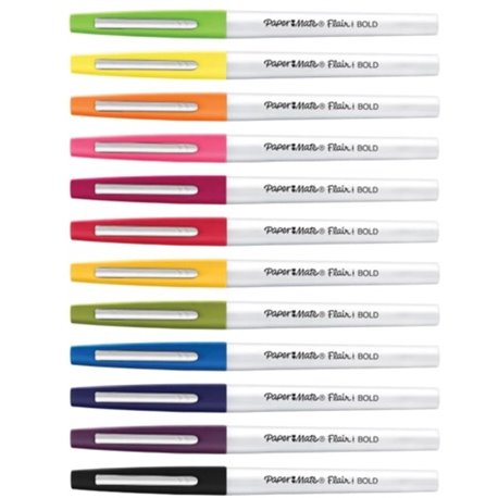 Paper Mate Flair Felt Tip Pens - Bold Pen Point - Assorted - 12 / Pack