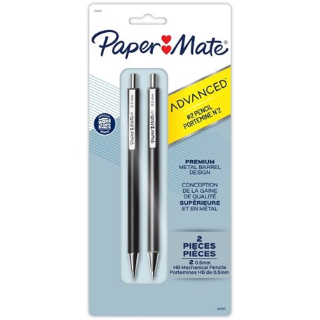 Paper Mate Advanced Mechanical Pencils - 0.5 mm Lead Diameter - Refillable - Black Lead - Black, Gray Barrel - 2 / Pack