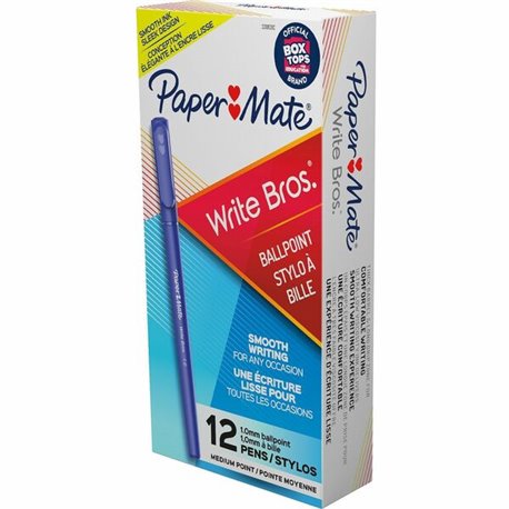 Paper Mate Write Bros. Ballpoint Stick Pens - Medium Pen Point - Blue - Blue Barrel - 1 Dozen