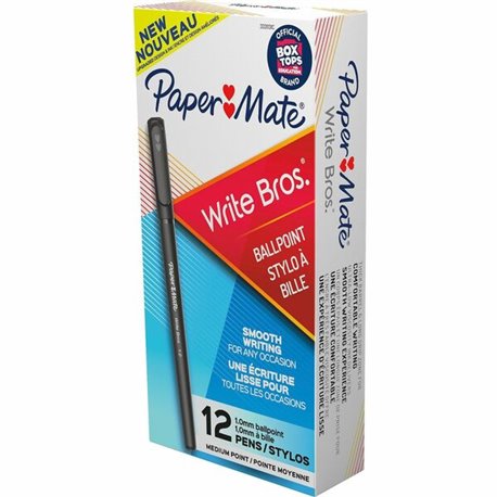 Paper Mate Write Bros. Ballpoint Stick Pens - Medium Pen Point - Black - Black Barrel - 1 Dozen