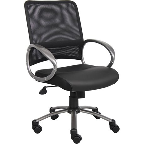 Lorell Mesh Mid-Back Task Chair - Black Leather Seat - 5-star Base - Black - 1 Each