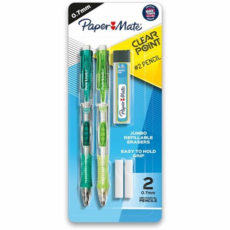 Paper Mate Clear Point Mechanical Pencils - 0.7 mm Lead Diameter - Refillable - Black Lead - Assorted Barrel - 2 / Pack